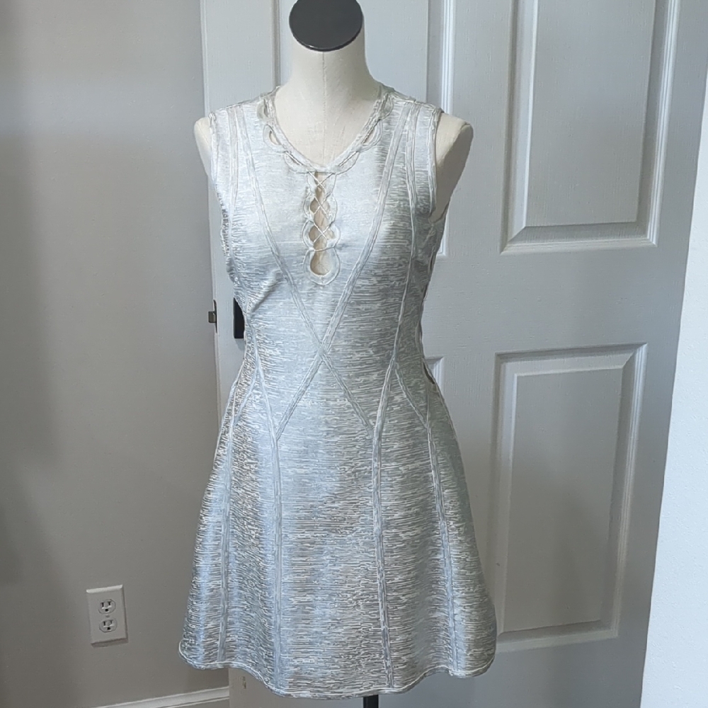 Alberto Makali Silver Lace-Up Mini Dress